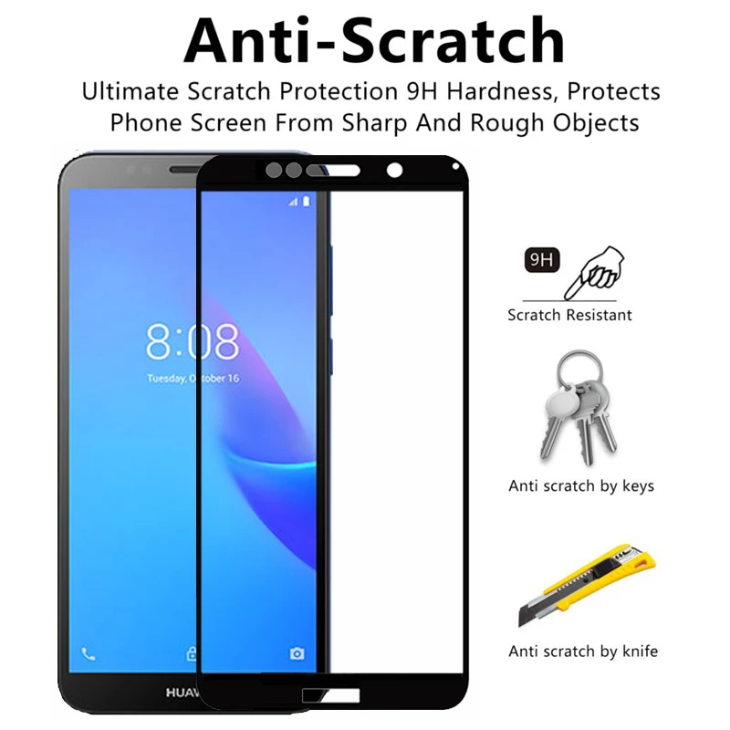 3D закаленное стекло для Huawei Y5 2018 полное покрытие защитное на prime Y6 Prime Y7 защита