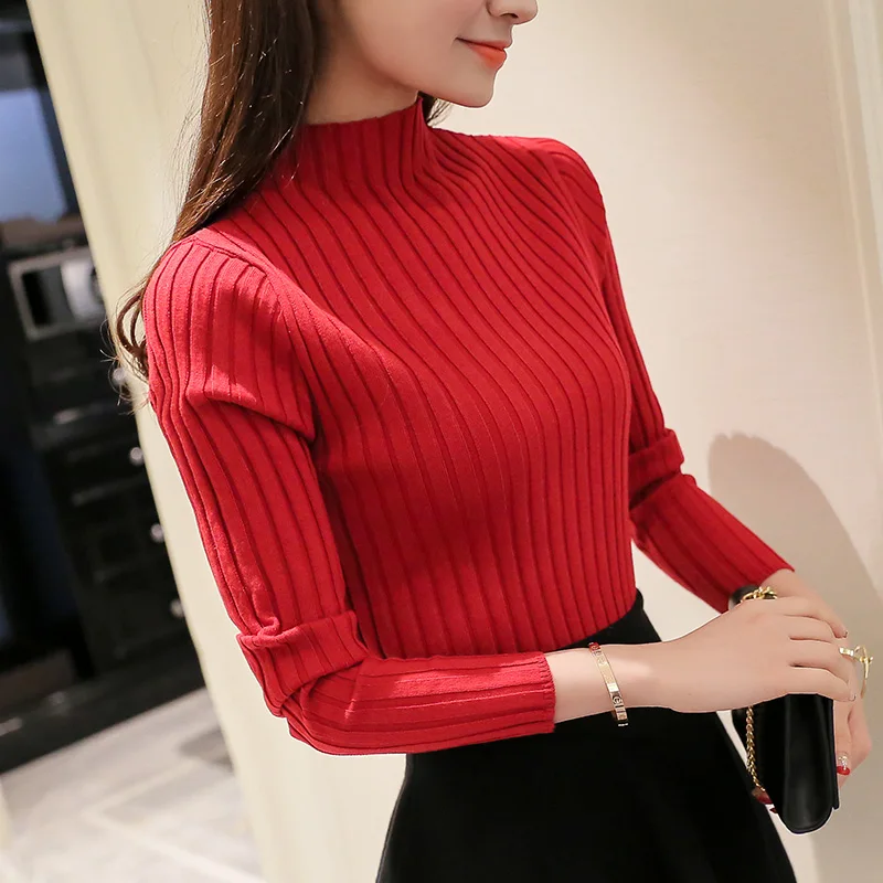 OHCLOTHING Sweater female 2018 New Korean Short semi Turtleneck Shirt long sleeved Pullover slim thickening | Женская одежда