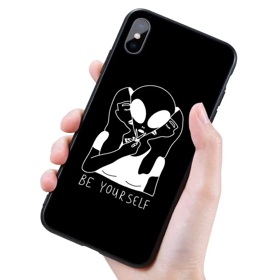 Силиконовый черный чехол для iPhone 11 Pro XR X XS MAX 7 8 6 6S Plus 5 5S SE 5C 7Plus 8Plus телефон Alien Believe UFO ET cute