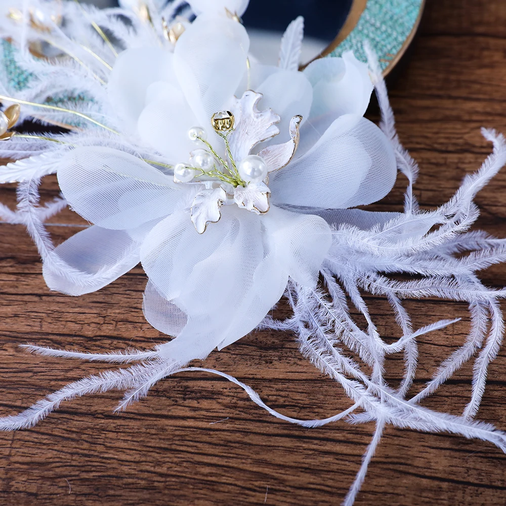 Одна пара искусственных цветов заколки перья для волос белые свадебный головной