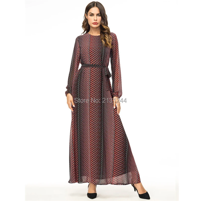 Abaya Vestidos 2018 шифоновое Полосатое Турецкий Арабский мусульманский хиджаб платье