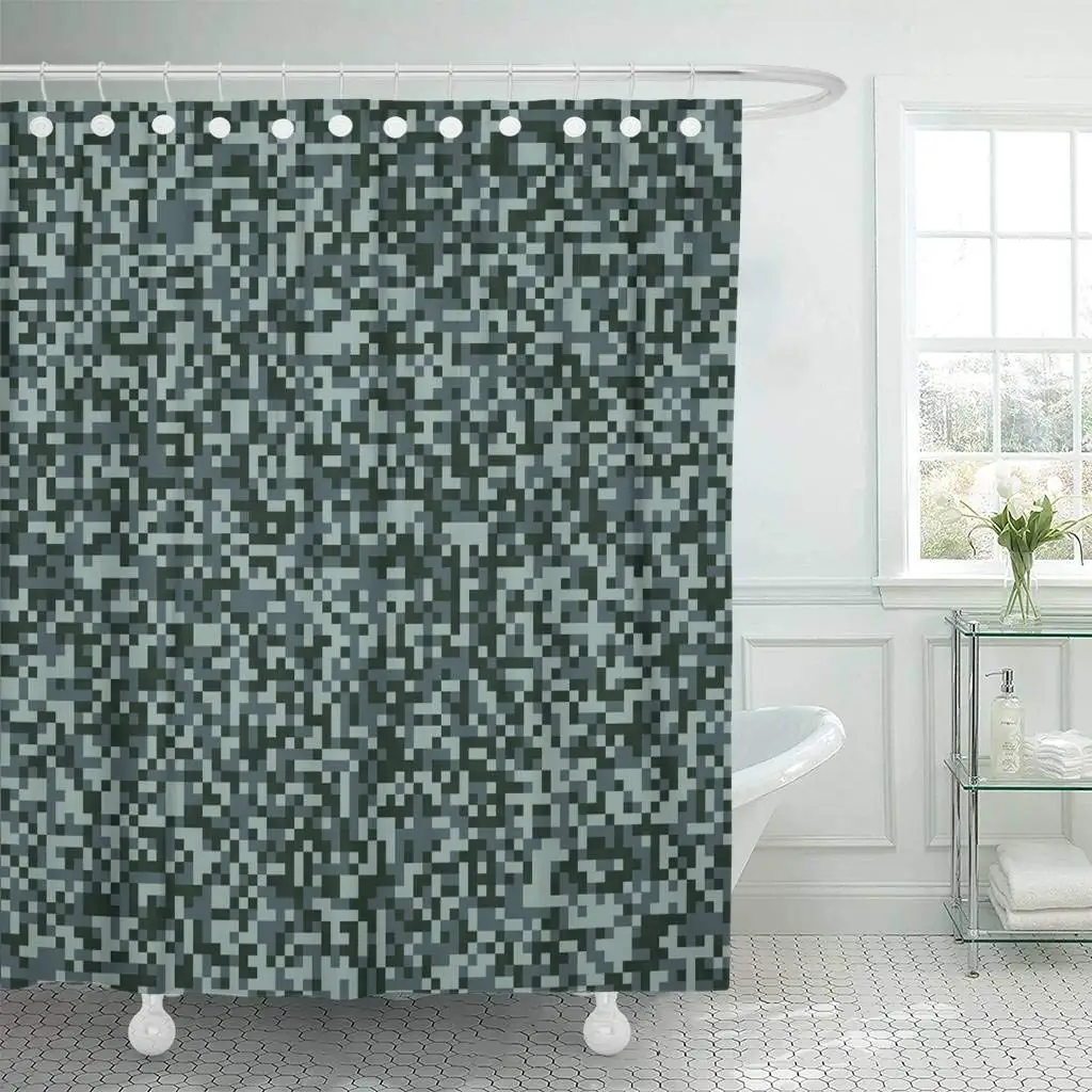 Занавеска для душа с крючками абстрактный пиксель цифровая фотография Синий