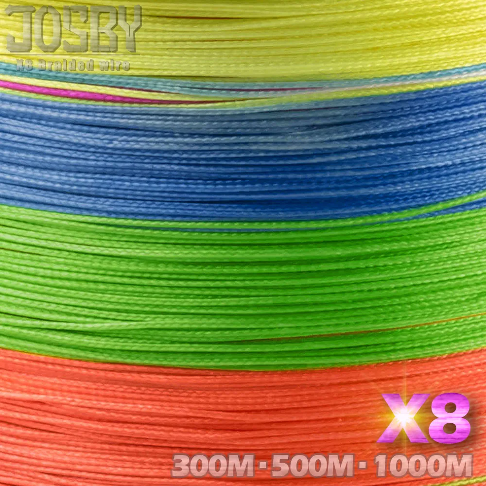 JOSBY многонитевая плетеная леска 300 м 500 1000 4 нити 8 нитей многоцветная