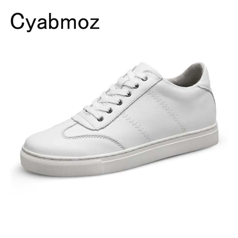 Sapatos de Couro Sapatas de Vestido Elevando Homens Elevador Sapatos Casuais 2021 Nova Altura Crescente Genuíno Chaussure Homme Branco Preto