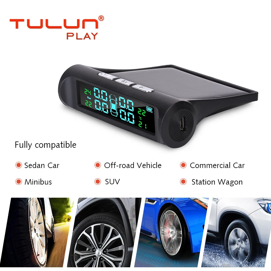 USB Солнечное зарядное устройство для автомобиля TPMS система мониторинга давления