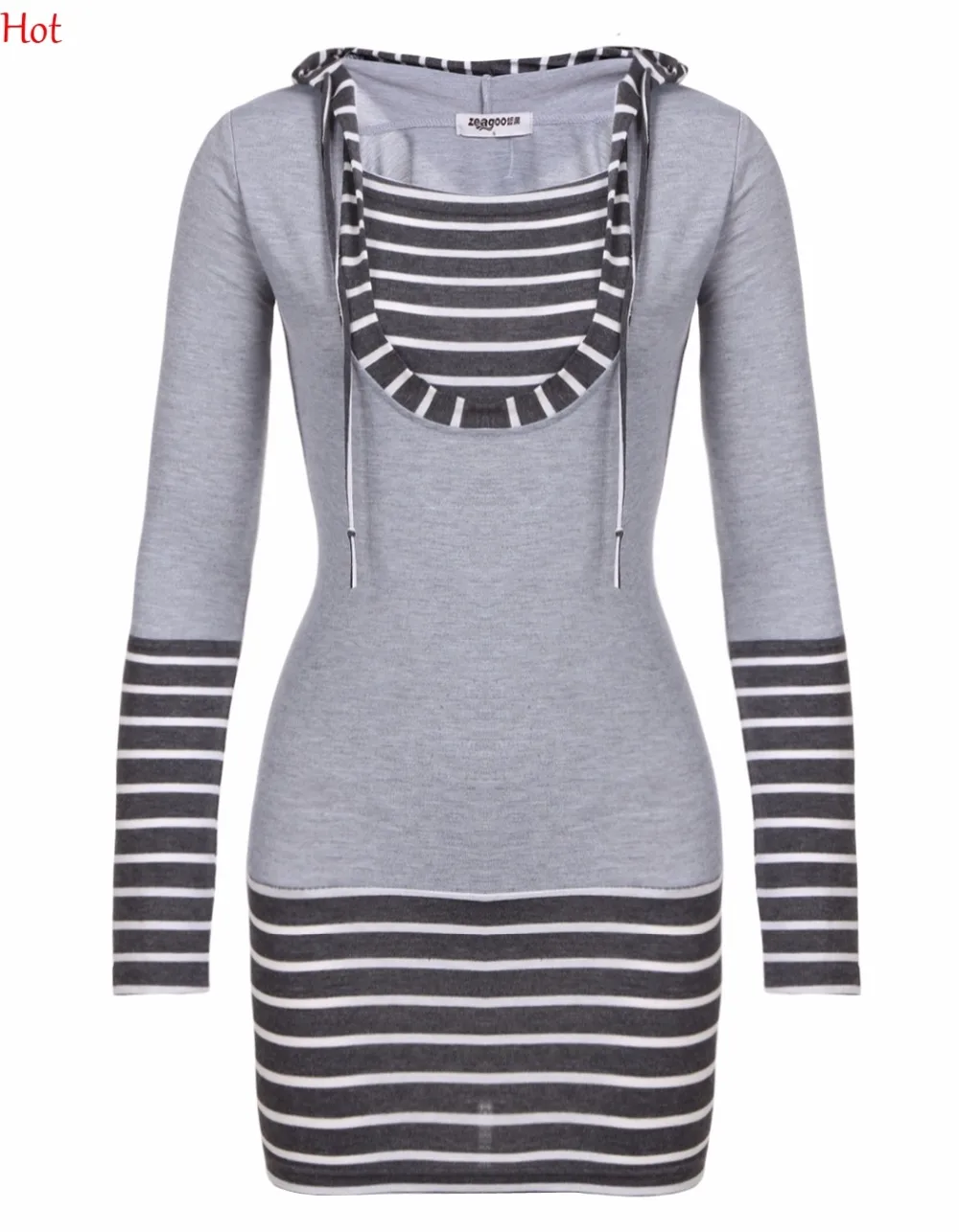 Hot Spring Womens Hoodies Striped Patchwork Long Sleeve Sweatshirts Slim Fitted Casual Clothing Hooded YC000881 | Женская одежда