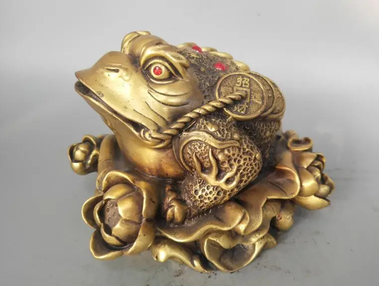 

China pure Brass lotus The Golden toad wealth Statue