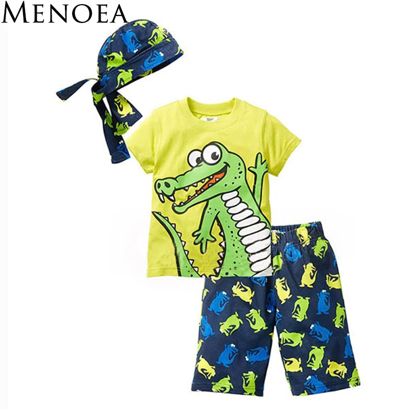 Children clothes 2020 New summer beach style cartoon casual Kids sport suit 3 Pieces hat T shirt pants baby boys clothing set |