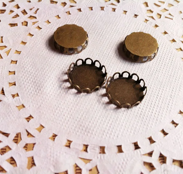 

Free ship!!!2013 NEW 100pcs/lot (fit 10mm) antique bronze color lace setting base findings for glass cover vial pendant