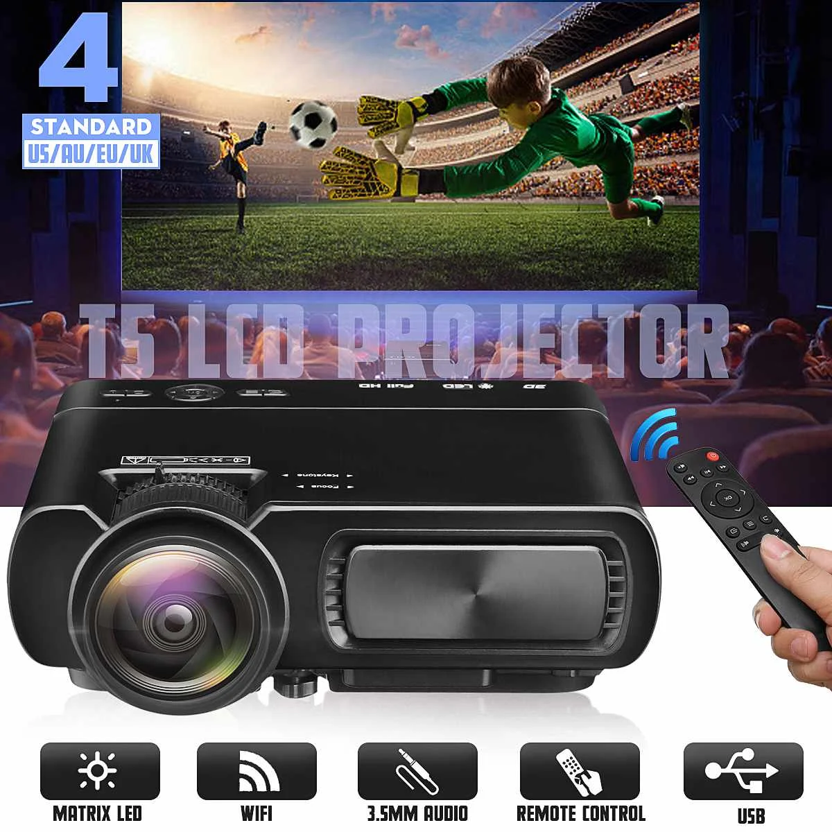 Мини-проектор T5 lcd 7000 люмен 1080P Full HD Wifi bluetooth домашний кинотеатр Android 6,0 аудио динамик домашний кинотеатр