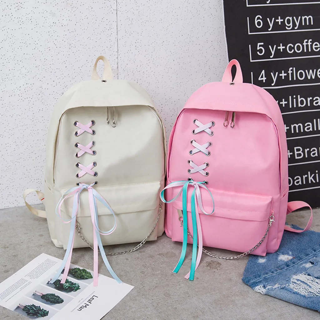 Женский рюкзак kawaii, школьные сумки, однотонные, с большим бантом, женская, Студенческая, с бантом, холщовая сумка, рюкзак для девочек, дорожная сумка, mochila mujer bolsos