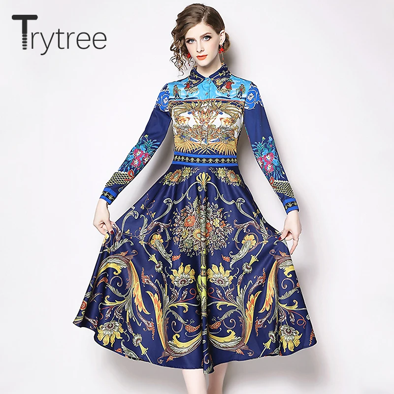 Trytree/осеннее платье элегантное Шелковистое ТРАПЕЦИЕВИДНОЕ женское рубашка с