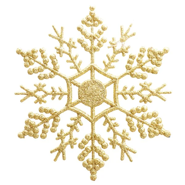 gold 12 шт. пластиковая искусственная Снежинка, Рождественская елка, снежные Подвески с блестками, украшения на год, Рождество, вечерние украшения для дома, подарки для детей - Цвет: gold