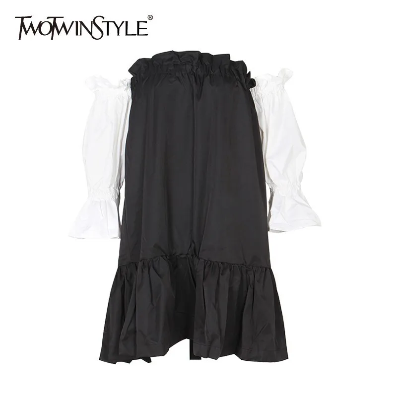 Женское мини-платье с открытыми плечами TWOTWINSTYLE летнее белое Короткое
