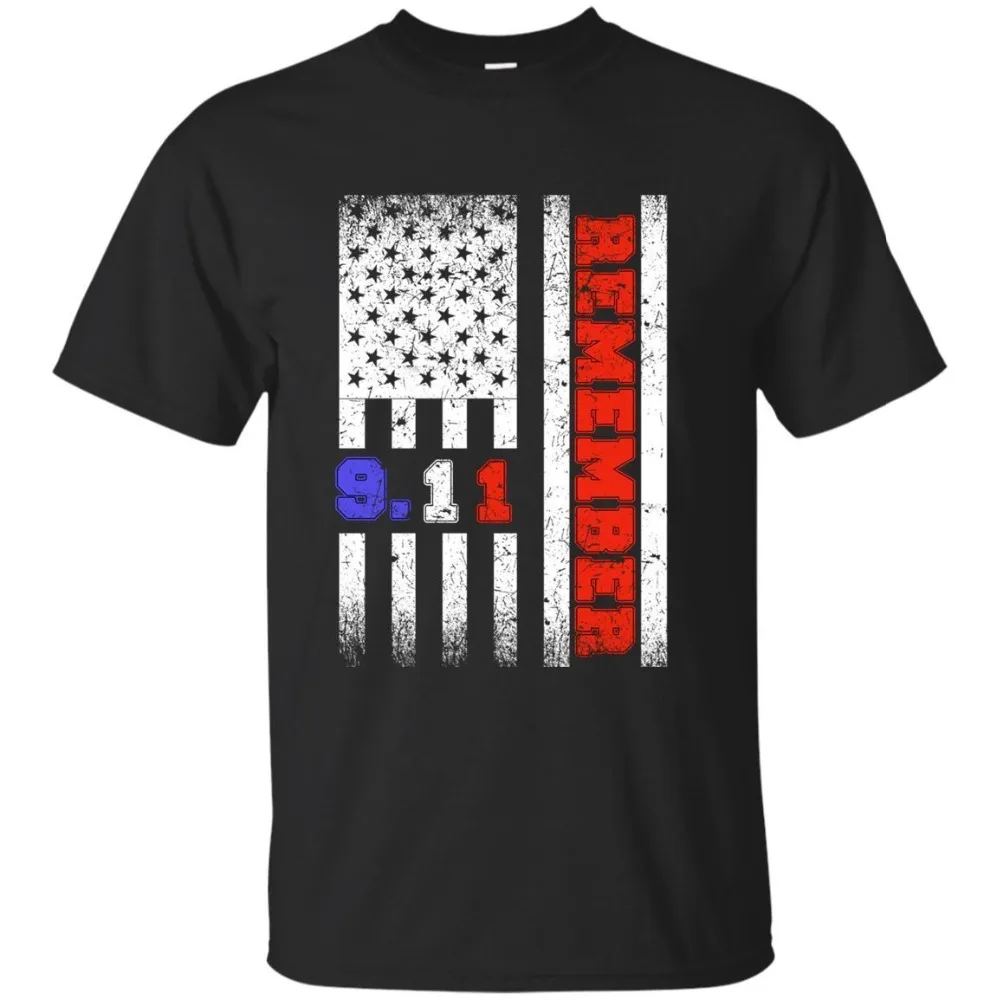 

2019 Short Sleeve Cotton Man Clothing Black, Navy color t shirt - Remember 09.11.01 American Flag Men T-Shirt graphic tee