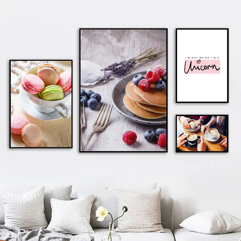 

Macaron Cake Coffee Quotes Wall Art Canvas Painting Nordic Posters And Prints Wall Pictures For Living Room Girl Kids Room Decor