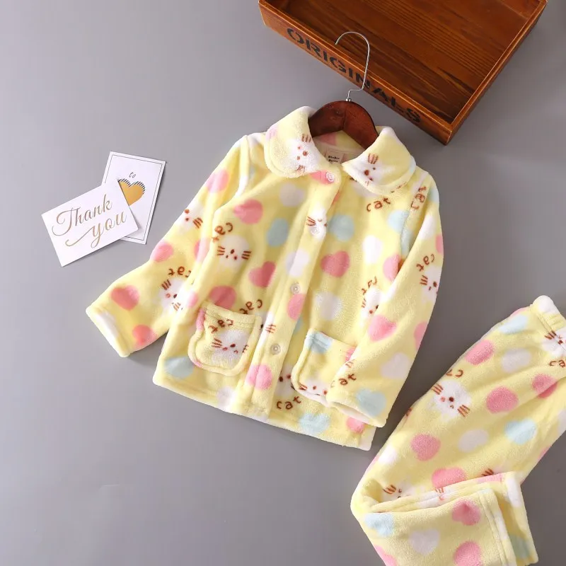 

Pijamas Kids Pijama set Coral fleece Baby boy girl printing Pajamas Children flannel sleepwear Infant pajamas warmed for winter