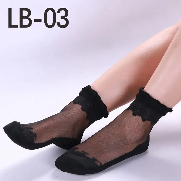 3211LB-03hei Sexy fishnet Women Lace Ruffle Soft Comfy Sheer Silk Elastic Mesh Knit Frill Trim Transparent Ankle funny socks 1pair=2pcs 3211 - Цвет: 3211LB-03hei