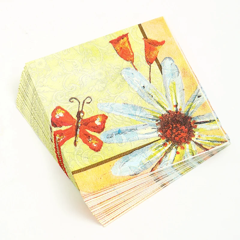 Коктейльная бумага napkins 20pcs 25*25 см 3 слойные винтажные маргаритки бумажные