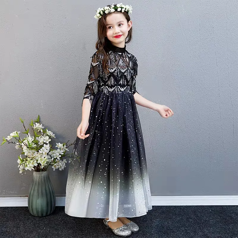 as pic long dress Г.; высококачественное детское вечернее праздничное платье принцессы для дня рождения; праздничное платье для девочек от 3 до 14 лет - Цвет: as pic long dress