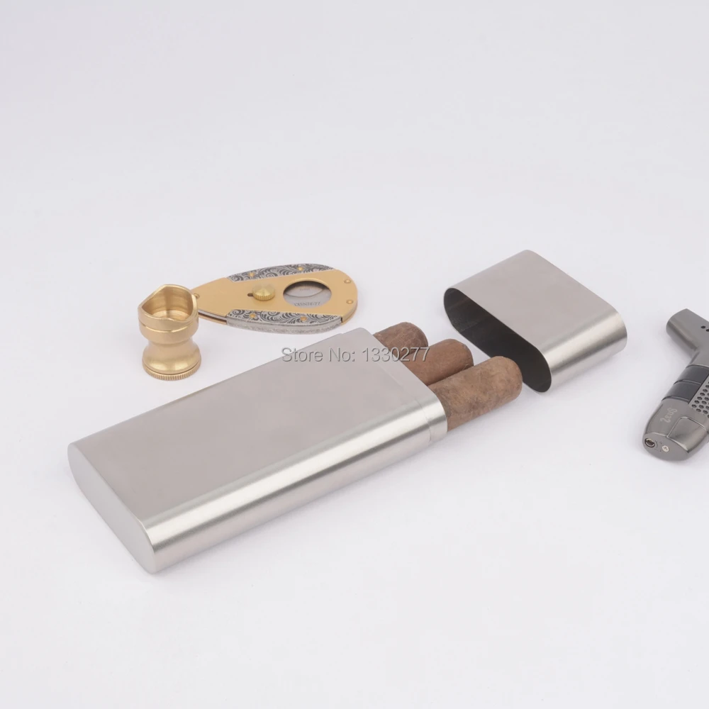 

Stainless steel cigar tube 3 fingers travel cigar case Camping cigar holder partable cigar tube for gentleman