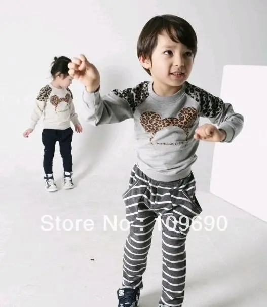 Good News!Free shipping ! Brown mickey mouse head pattern handsomely beautiful kids long sleeve tshirt 5pcs/lot | Мать и ребенок