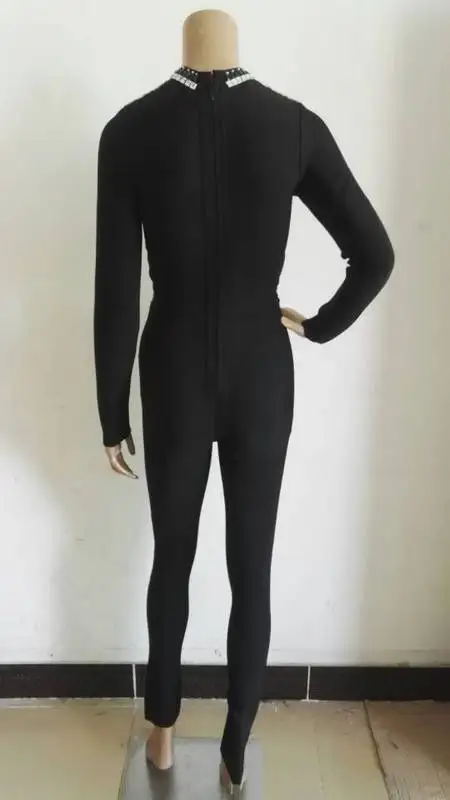 Высококачественный черный комбинезон с длинным рукавом и бисером сексуальный