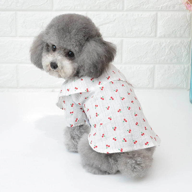 

Chihuahua Summer Cotton Dress Pet Dog Summer Clothes for Small Dogs Clothing Yorkshire Cherry Print Cool Shirt Ropa Perro S-2XL