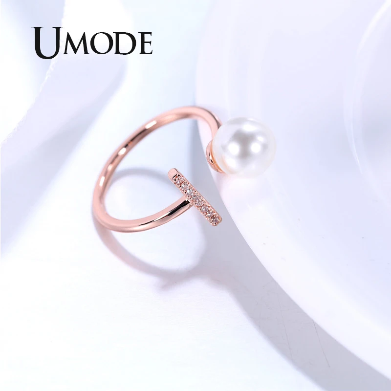 UMODE T буква жемчуг Регулируемые кольца для женщин розовое золото обручальные