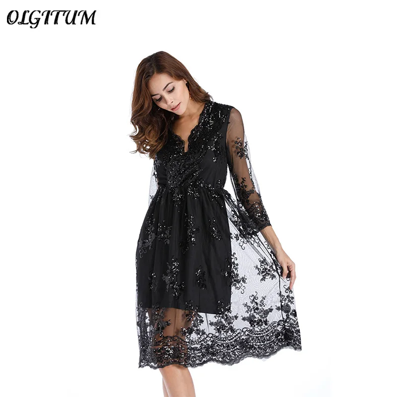 Горячая 2019 осеннее платье Vestido женское сексуальное v-образный вырез на шее из