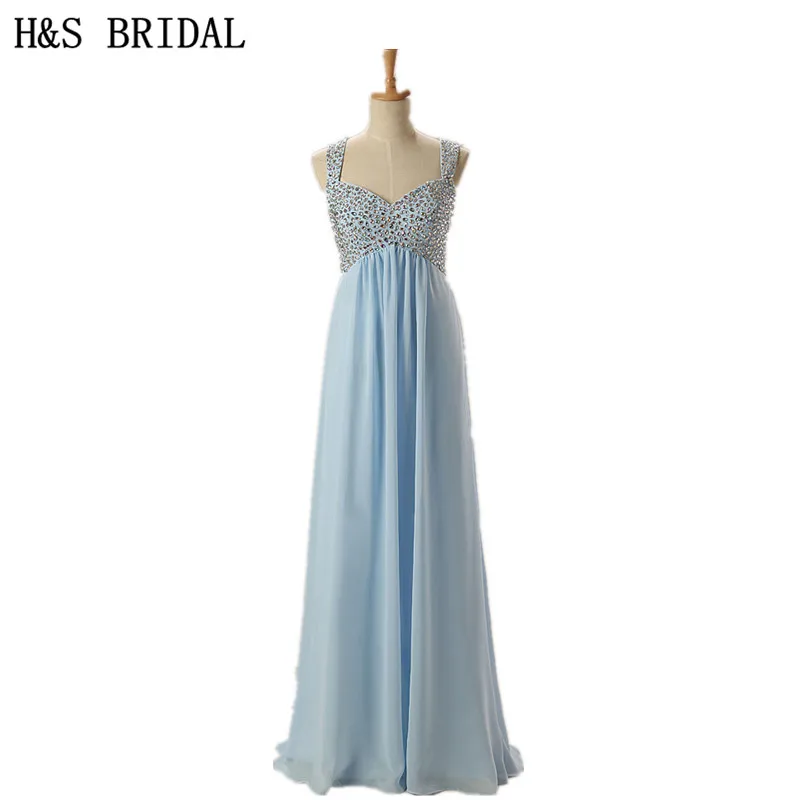 

H&S BRIDAL Empire Crystal Sparkly Chiffon elegant evening dresses Sexy dresses evening wear With Straps prom dress real picture