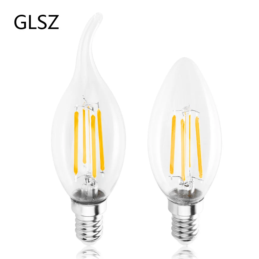 GLSZ E14 Светодиодный нить накаливания лампа Ретро Эдисона 220 В винтажный C35 свеча