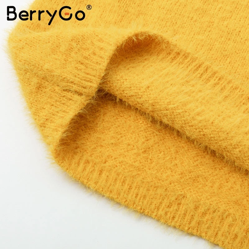 BerryGo трикотажное платье свитер с высоким воротом и латернским рукавом