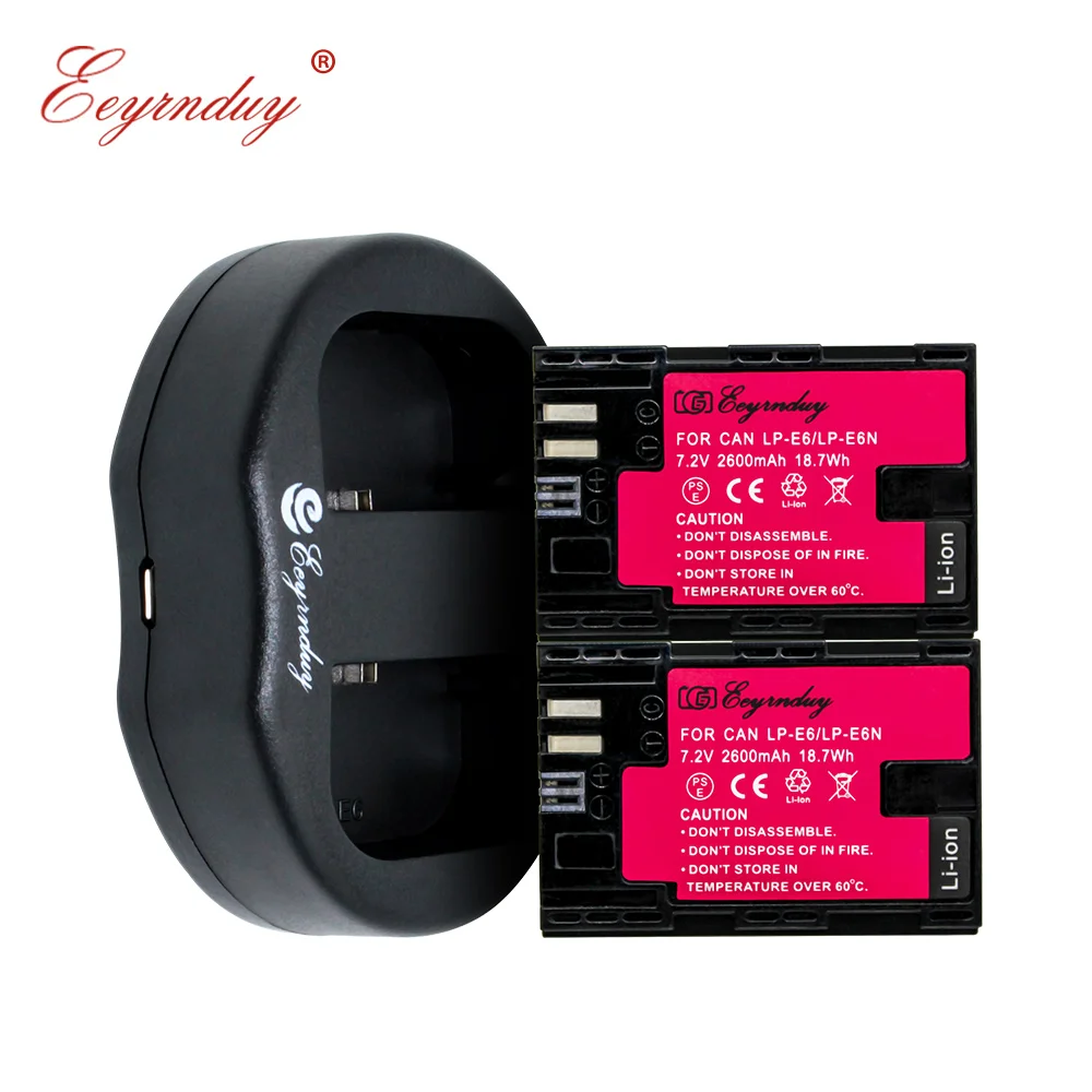 2 шт. LP E6 LPE6 E6N LPE6N цифровая зеркальная камера батарея + USB Dual для Canon EOS 5d mark ii iv III 5DS 6D