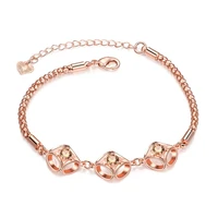 luxury rose gold color chain link bracelet for women shining cubic zircon crystal gifts jewelry ladies bangles bracelets 2019