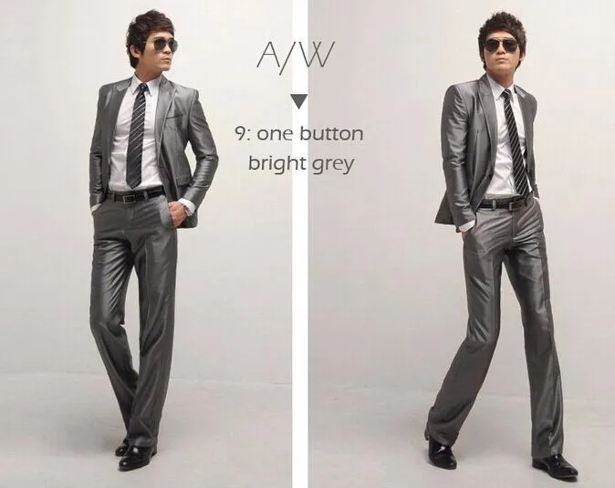1button bright gray Пиджак+ брюки+ галстук) мужской свадебный костюм, смокинг, формальная Мода, приталенный деловой костюм, Блейзер, Брендовые вечерние мужские костюмы - Цвет: 1button bright gray