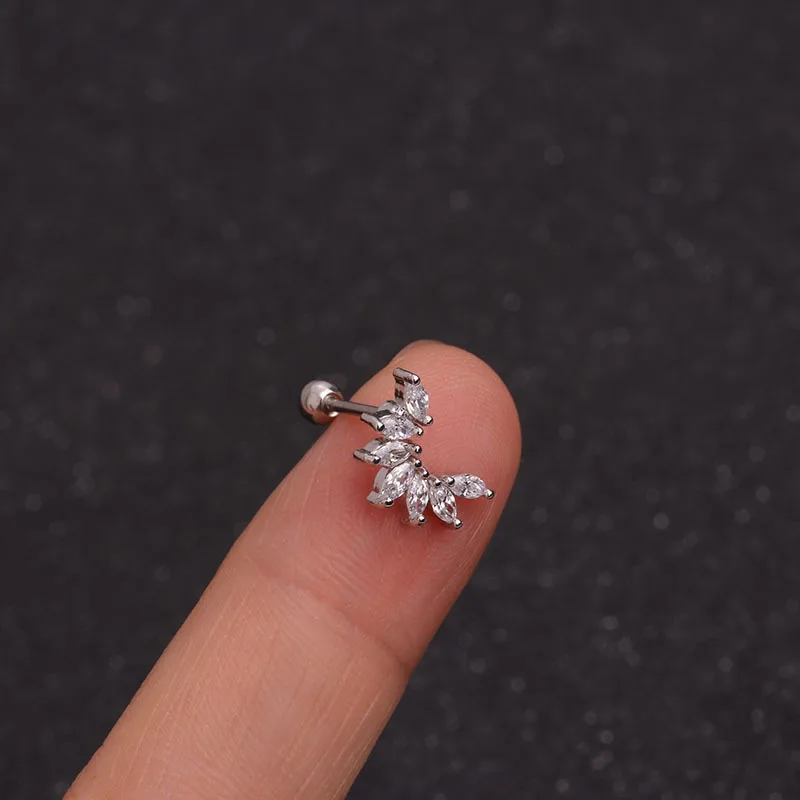 Silver-color 1 шт. кристалл Cz маркиза серьги, Надеваемые На ушной хрящ Спираль пирсинг ювелирные изделия Tragus Rook раковины мочка уха Винт Назад серьги-гвоздики - Окраска металла: Silver-color