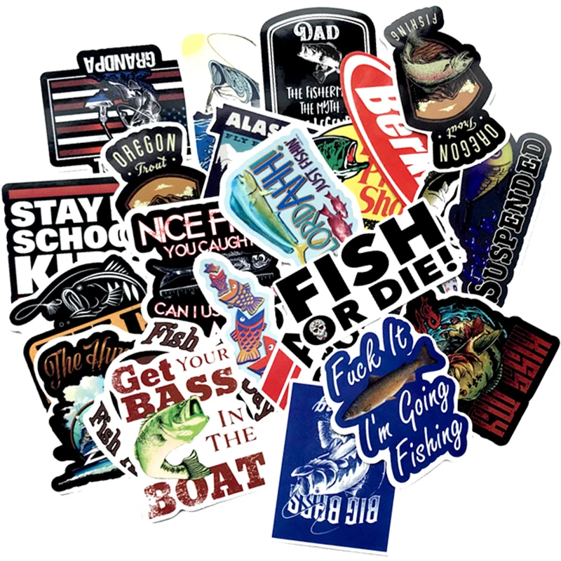 Etiqueta para exterior de pescador Go Fishing, 50 Uds., para monopat&iacute;n, guitarra, motocicleta, Maleta de equipaje artesanal, veh&iacute;culo de decoraci&oacute;n de juguete-4