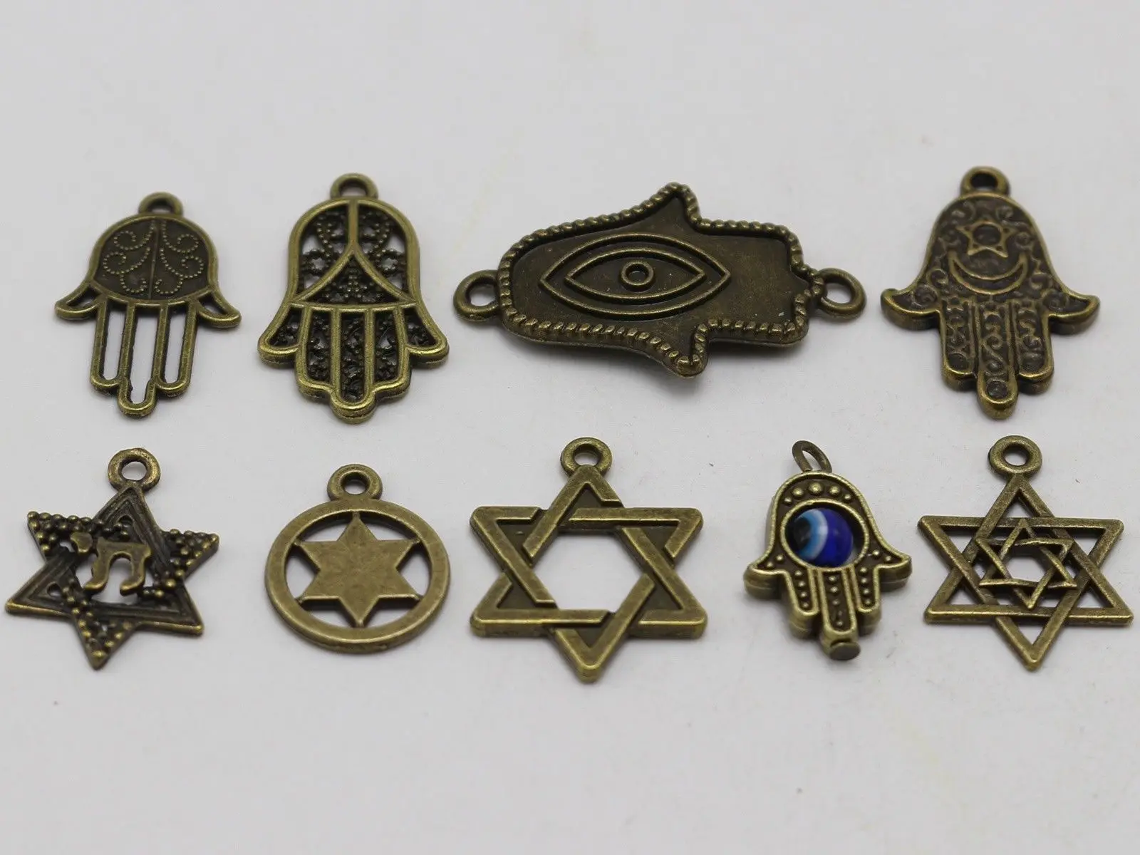 40 бронзовых шармов Kabbalah с синим глазом Hamsa ручная подвеска Звезда Давида|hand of