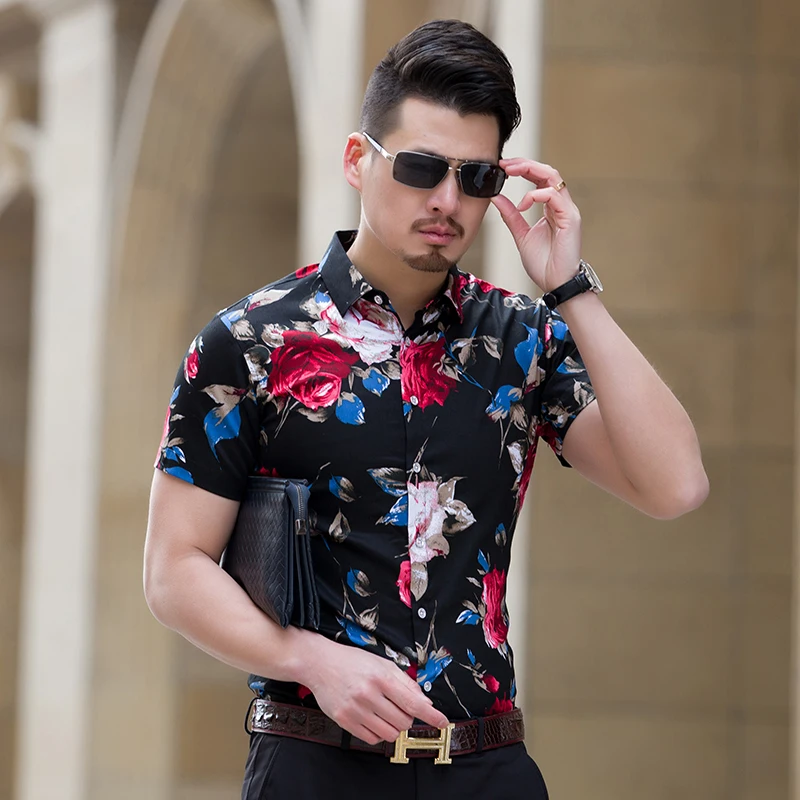 

Good Quality Floral Shirts For Men 2018 Summer Turn Down Collar Short Sleeves Casual Shirts Bis size Man M-4XL 5XL 6XL 7XL #2014