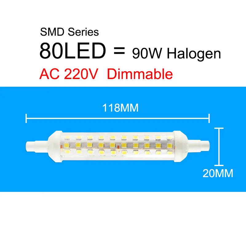 SMD 118mm 220V Dim Зеленый глаз R7S J78 J118 J135 Светодиодная лампа с регулируемой яркостью лампа «Кукуруза» 78 мм 118 мм 189 мм заменить галогенные лампы 50 Вт Светодиодный прожектор светильник Точечный светильник AC 110V 220V - Испускаемый цвет: SMD 118mm 220V Dim