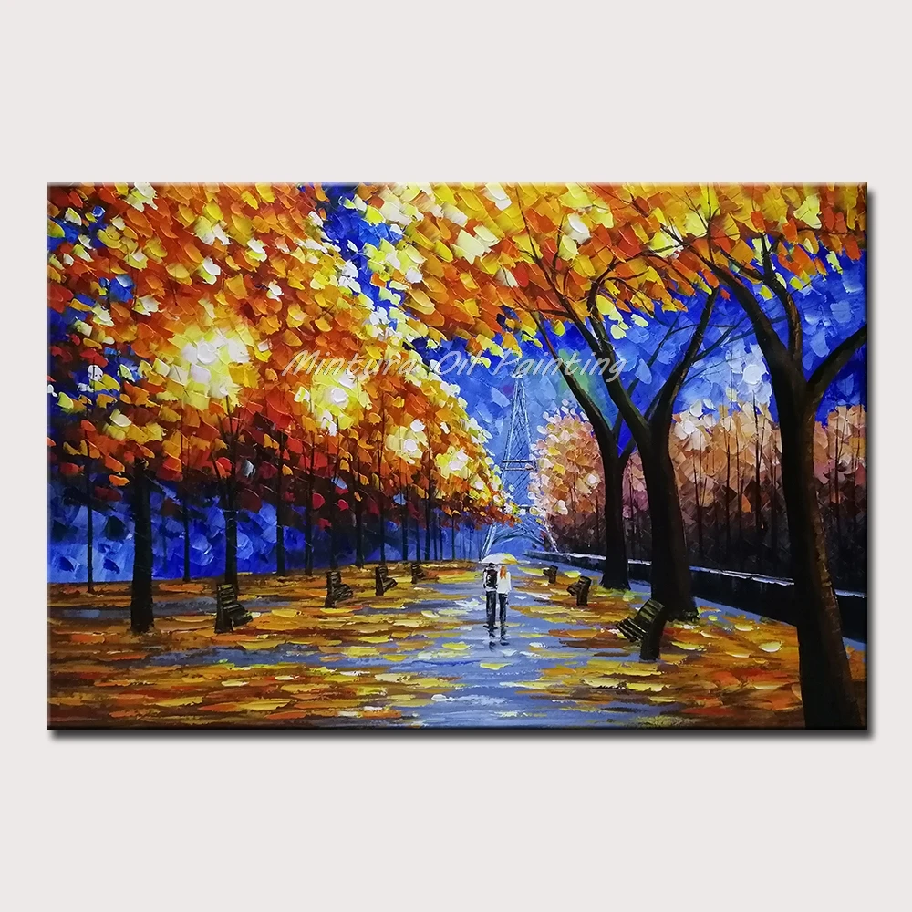 

Mintura Oil Paintings on Canvas Handmade Lovers in The Forest Corridor Wall Decor Picture Acrylic Canvas Poster Art No Framed