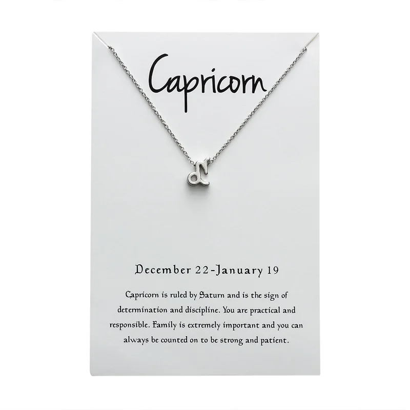 Capricorn silver 12 Созвездие Подвеска Ожерелье для женщин Знак зодиака Kolye ожерелье Leo Libra Aries Wish Card модное ювелирное изделие подарок на день рождения - Окраска металла: Capricorn silver