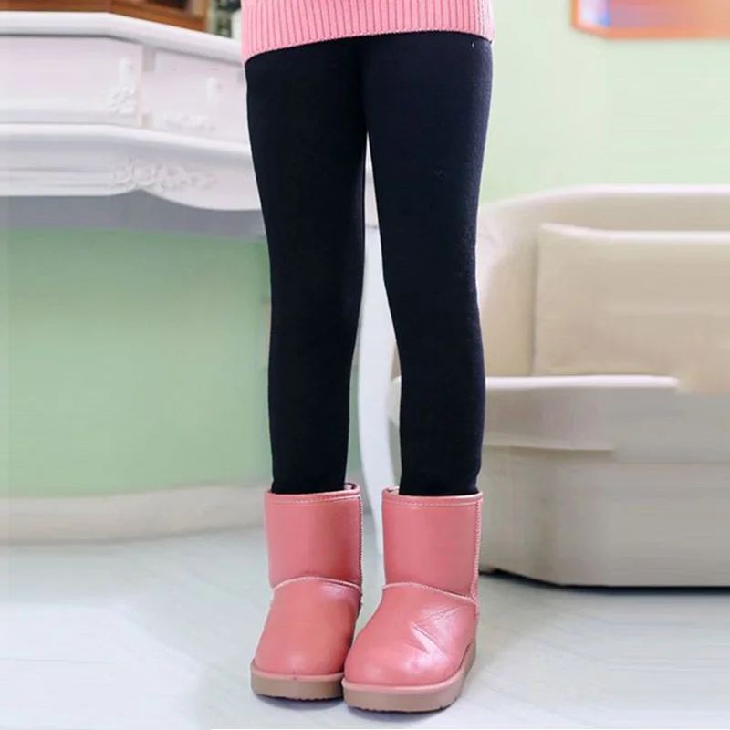 Light plate black Autumn Winter New Girls Leggings Cotton Velvet Warm Candy Color Girl Casual Pants 4-11 Year Children Pants - Цвет: Light plate black