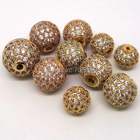 12mm Gold plated Brass Micro Pave Zircon CZ Round Ball Bead Connectors Spacer Beads For DIY Bracelet Making Charms | Украшения и