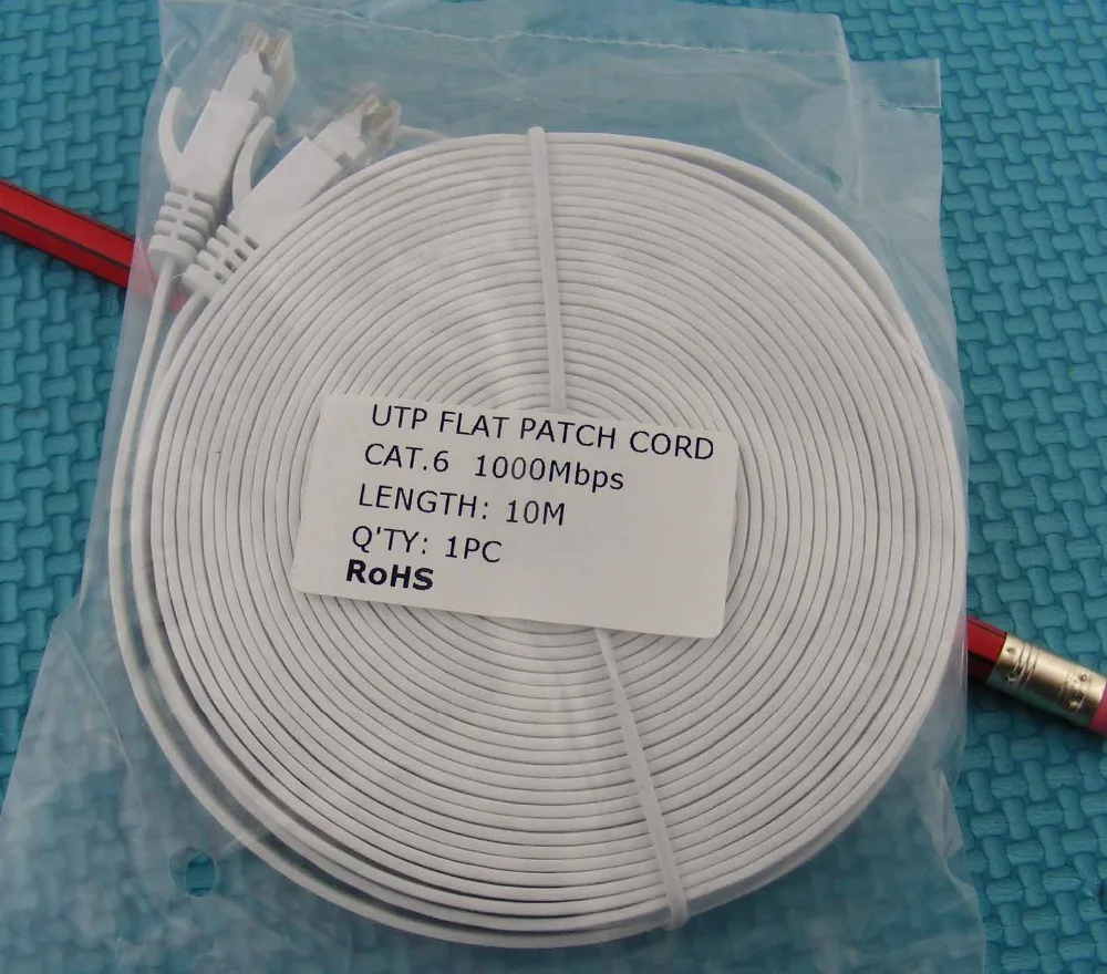Высокоскоростной кабель Cat6 RJ45 10 м 30 футов белый ультратонкий плоский