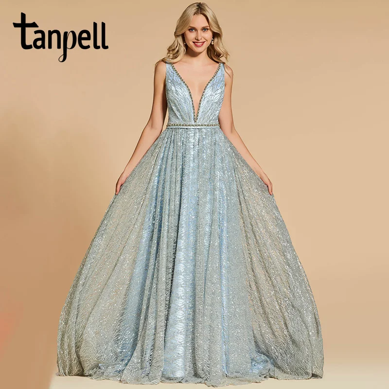Tanpell Выпускные платья с бисером серое платье v образным вырезом без рукавов