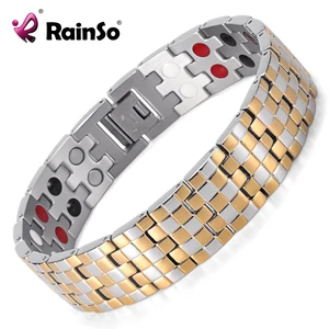 hot sale fashion rainso brand double row 4 elements stainless steel tharepy bracelet link wrist polished for men osb 1044 free global shipping