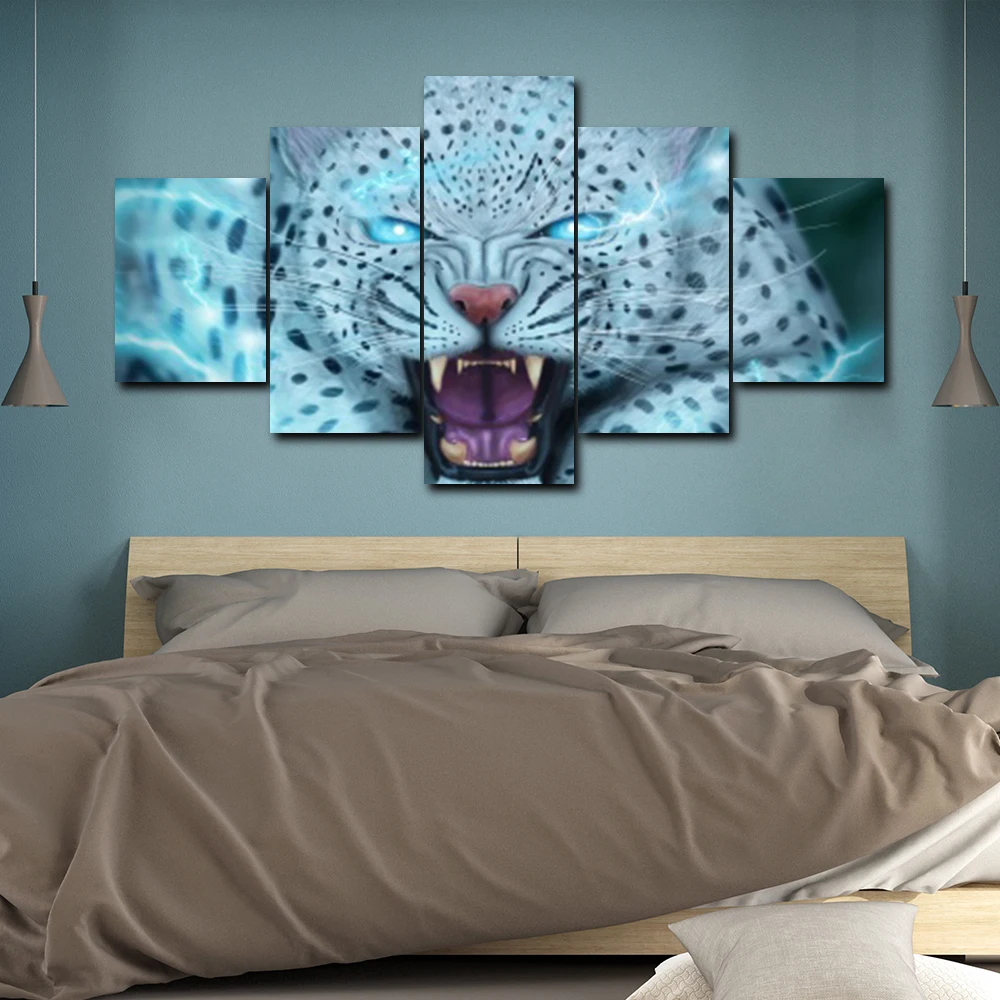Без рамки 5 панели с постерами Wild Animal Leopard Wall Art винтажная Холст Картина маслом для