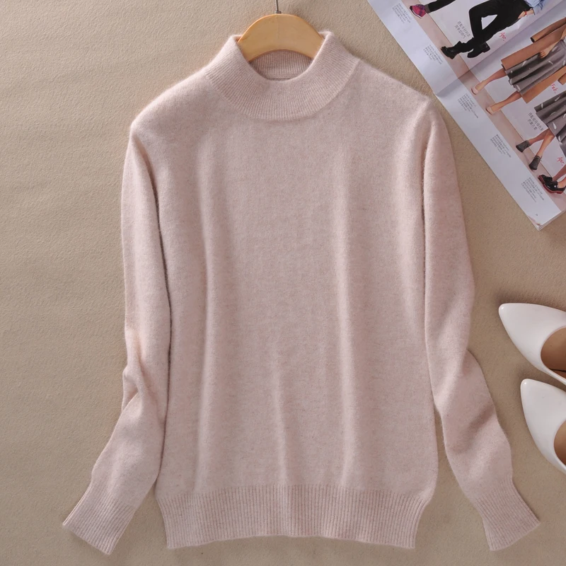 

Fall Winter Clothes New Female Half High Round Neck Cashmere Blending Sweaters Slim hedging Sweater Knit Bottoming Wool Sweater